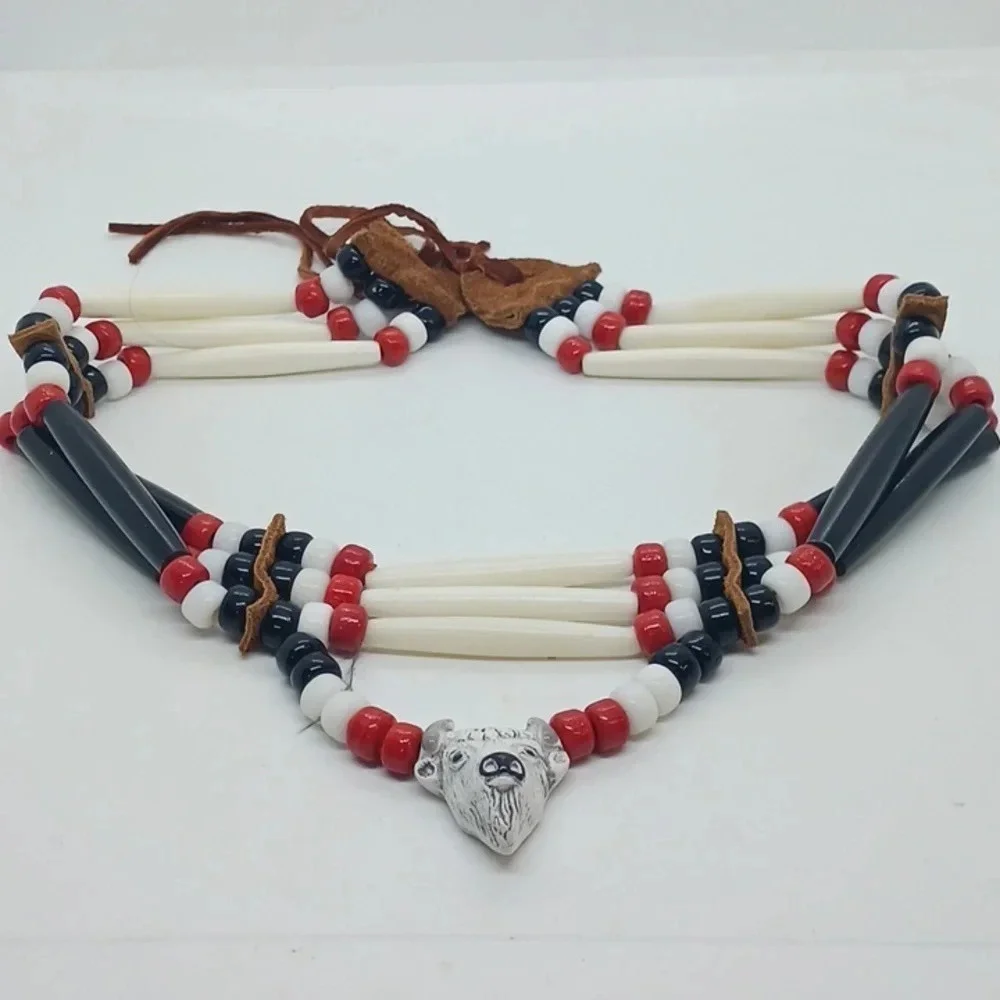 New Handmade Unisex Tribal Choker Necklace With Buffalo Head